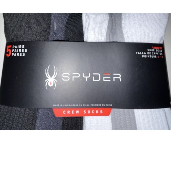 Spyder Crew Socks 5 Pair Men 6-12 White Black Gray Green Mixed Logo Cushion Ski - Picture 2 of 11
